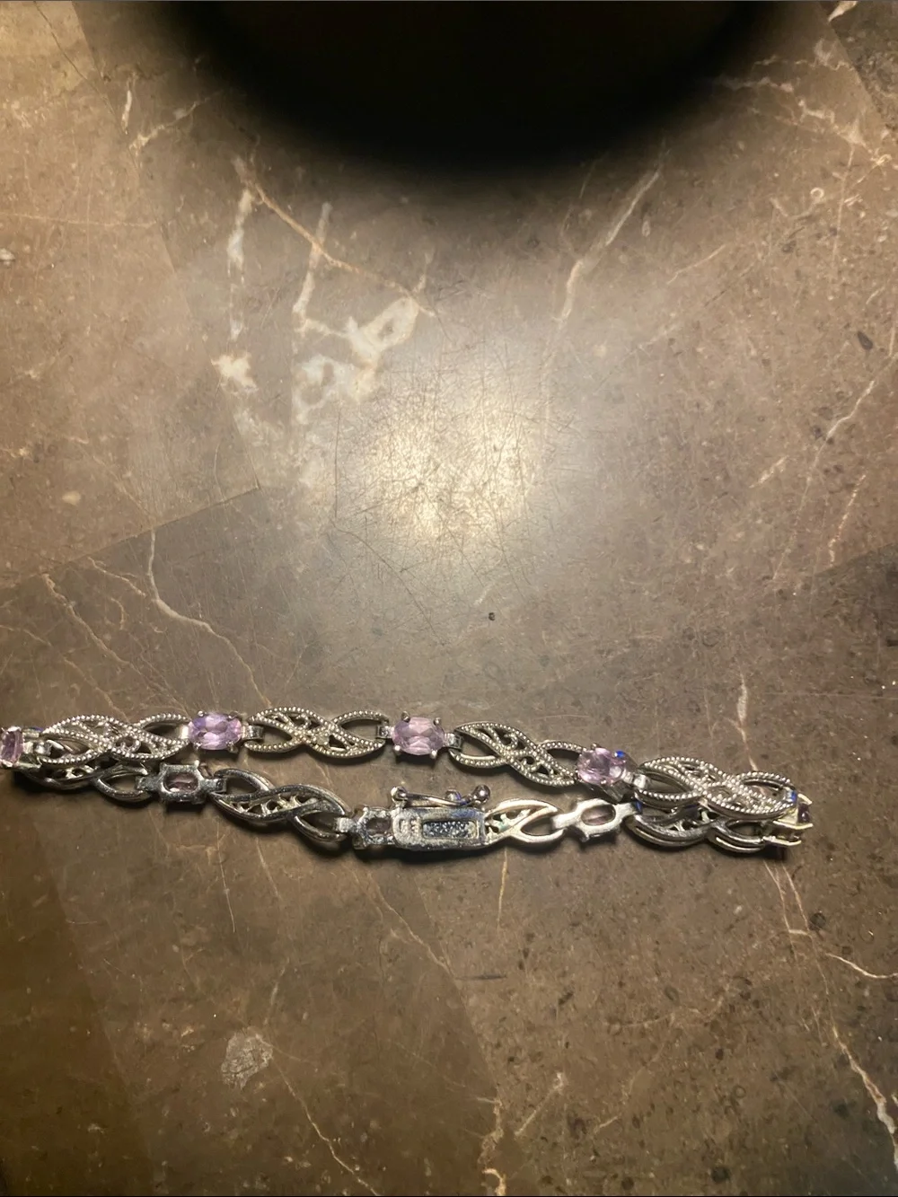 Sterling Silver Bracelet with Light Purple Stones